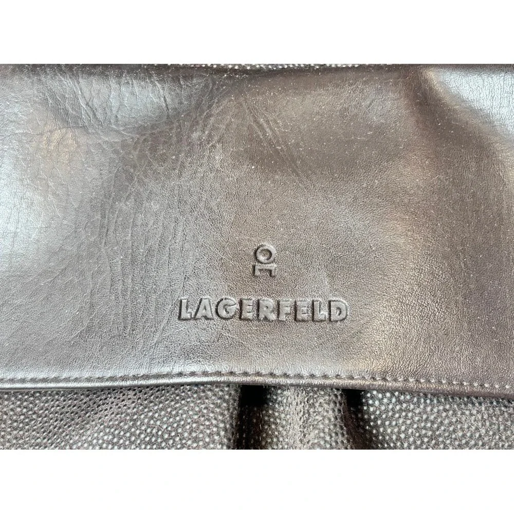 Lagerfeld Brown Pebbled Faux Leather Duffel‎ Bag Weekender Travel